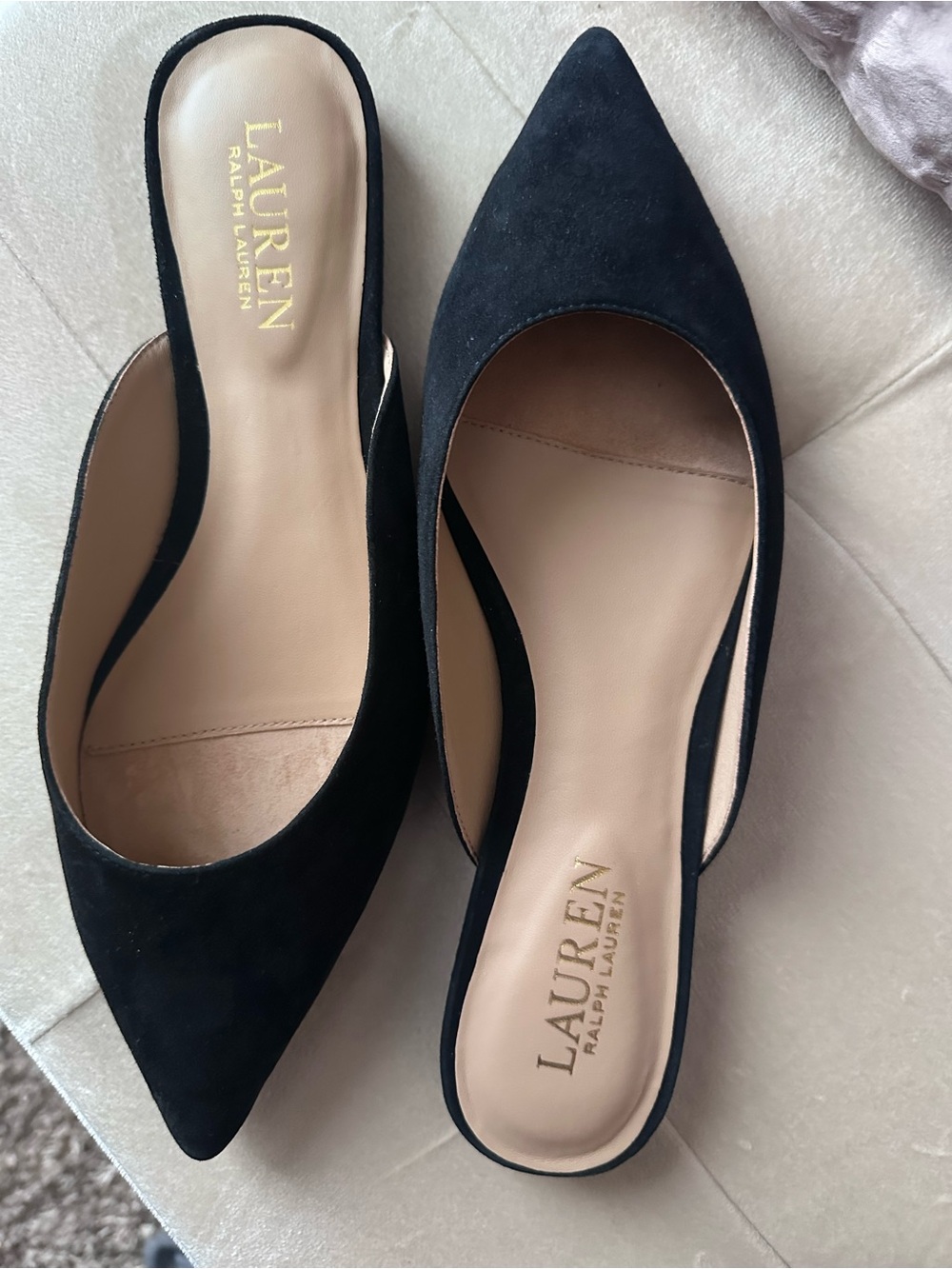 Ralph Lauren Black Suede Pointed Toe Mules